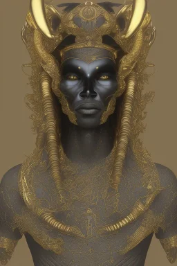 shiny black male African Egyptian alien, cracks in the voodoo head, wicked, eyes, crown, Elephant, 8k, finely detailed, photo realistic, tiger turquoise skull head gold dragon space alien snow skeleton gold fang teeth silver crown silver eyes