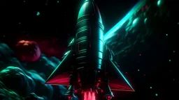 captivating scene. magical rgb space theme. extreme depth and detail. steel rocket