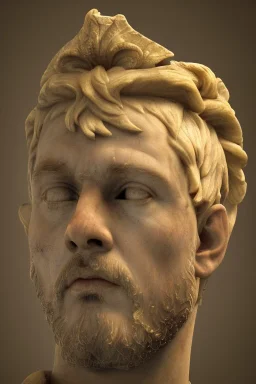 Realistic image, Roman sculpture made in marble with gold veins, Lionel messi, gold laurel leaves crown, waist up portrait,marble material, gold ornaments, Renaissance style, sun rays background, epic, celestial, cinematic lighting, God lights, 4k resolution, smooth details, soft lighting, unreal engine 5, art station, substance 3d.