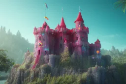 Colorful Gummyworm castle in summer, high contrast