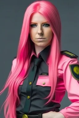 beautiful woman with long pink hair in a uniform