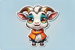 cute stickers, style cartoon, cute Super Deformed Character, white border, high quality, colorful, Detailed illustration of a cute little Goat wearing, awesome full color, typography, 3d render