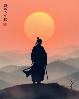 Zhang Daqian's style, solitary figure silhouette against setting sun, traditional Chinese landscape painting, vast sky, classical composition, subtle mist, Song Dynasty style, deep emotional atmosphere, ethereal lighting, combined with landscape background, harmonious colors. --chaos 40 --ar 9:16 --sref 492309580 --style raw --quality 2 --stylize 1000 --profile zww2nvy