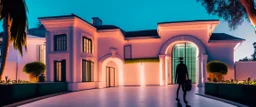 panoramic ,beverly hills style mansion, exterior photography of a romantic and bright house, 8k, ultra HD