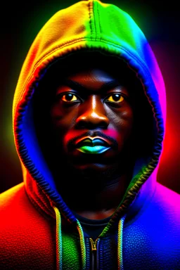 create image of a black man wearing hoodie 8k resolution, realistic, close up, high resolution colorful, beautiful, handsome,