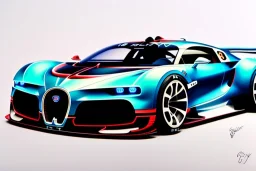 a true-to-life 2015 bugatti vision gran turismo concept, centered, intricate, extreme detailed, photorealism, center view, city background, pivot on bugatti, pen and color marker painting by cheryl kelley