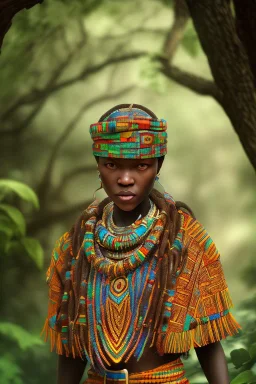 A photo taken from an african village "ninja", <character or scene>, kente, cinematic lighting --v 4 --q 2