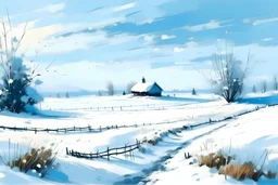 beautiful snow-covered field, paint style