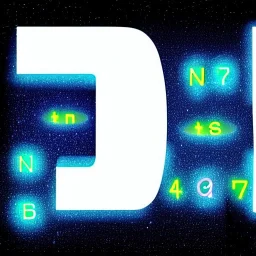 Random words letters, numbers and equations floating in the air at random rotations, location and sizes of arial font, white glow on a dark sky