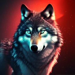 depth of field, wolf, extreme detail,ultra realistic,scary, red and blue eyes, Photorealism, macro lens 40mm,bokeh, cinema4d, 8k, unreal engine 5, redshift render, octane render