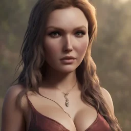 portrait busty and face, camilla luddington abandoned, big busty, viking clothes,