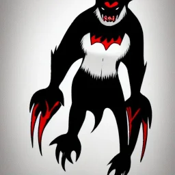 Man bat monster with long thin body and white skin and vampire fangs