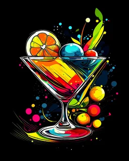 A colorful and abstract representation of a fruity cocktail, created with a mix of digital and hand-drawn elements.