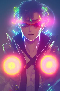 anime character with an eye patch bright neon colors