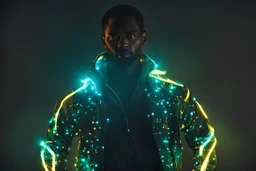 man with lights on his clothes