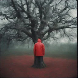Tree, red, autochrome, plastic puffy jacket
