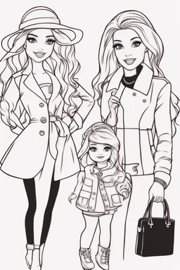 outline art for kids barbie coloring pages with barbie with her 2 friends , no background, sketch style, full body, only use outline, mandala style, clean line art, white background, no shadows and clear and well outlined. should look exactly like barbie