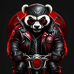 angry gangster panda wearing leather jacket riding harley davidson, agry red eyes, full body, full detail, no background color.