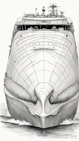 A drawing of a container ship that looks like a big beluga whale