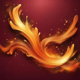 Hyper Realistic Glowing-Golden-Groovy-Brush-Strokes on Maroon-&-Orange-background with fire-embers on it