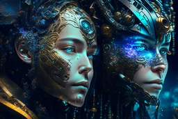 Artificial Intelligence AI Photo Portrait, yin and yang, coding, cipher, high-tech, technology, code and machine, background, robot and human, leadership, code, Breathtaking Fantasycore Artwork By Android Jones, Jean Baptiste Monge, Alberto Seveso, Erin Hanson, Jeremy Mann. Intricate Photography, A Masterpiece, 8k Resolution Artstation, Unreal Engine 5, Cgsociety, Octane Photograph