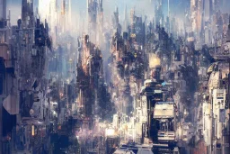 Art by John Berkey and John Harris, futuristic city, high rise, smooth, sharp focus, higly detailed, digital painting, concept art, elegant, centered, Taris Star Wars, connected