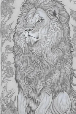 coloring book page of a magical lion, monochrome, black and white, sharp, sketch drawing