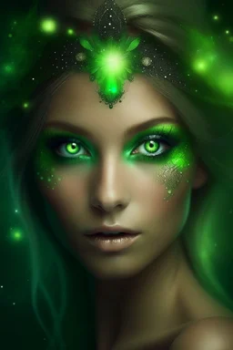 Galactic beautiful woman green eyed fairy