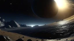 4k, hyper-realistic, Ultra-HD, Ray-tracing, Alien planet, mountainous, Has asteroid belt, milky way, stars, dark, black hole, Sand Worm