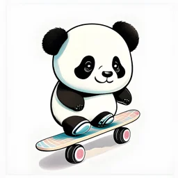 A cute print of a panda on skate, white background, cute, cartoon