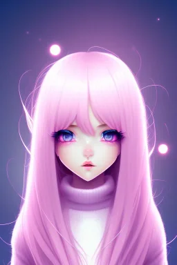 girl, cute, beautiful, big nose, pink hair, long hair, blue eyes, black sweater, long eyelashes, yandere, closed mouth