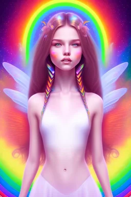 smiling girl, cute, beautiful, long hair, rainbows, fairy wings, light colors, bright