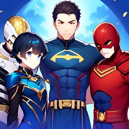 anime style, 3 boy superheroes in costumes, high quality, detailed.