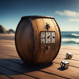 The barrel creaks beneath your weight as you settle onto its weathered surface. The deck rocks gently, the rhythm of the sea's movements matching the subtle sway of the vessel. You reach into your pocket and produce three small, worn dice, their edges dulled by countless rolls. As you shake them in your palm, the sound is muffled by the patter of rain and the groan of the ship's timbers. The old sailor notices you from the corner of his eye, his grip on the compass tightening as he mutters some