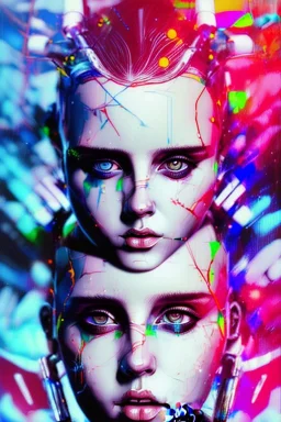 Danish singer MØ face,Abstract Yoji Shinkawa,cyberpunk, neon tones,