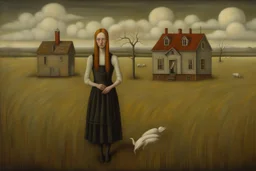 a surrealist landscape by artist "Andrea Kowch",by artist "Meret Oppenheim"