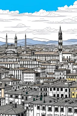imagine prompt coloring page , inspired by this picture. roofs, and Arno River., Doumo, Palazzo Vecchio,beauty of Florence's skyline, without people, a white background and black lines without other colors, 9:11