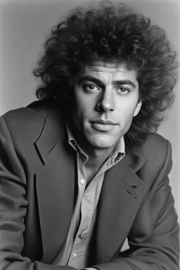 20-year-old Jerry Lewis with long, spikey, black teased up, 1980's style big hair with an extreme tall and muscular stature