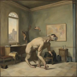 a chimera in a subliminal room, a chimera in a subliminal room, depicted by balthus