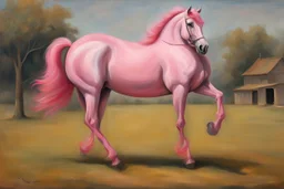 a pink horse like a 19th painting