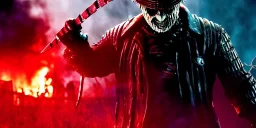 apocalypse, chaotic, magnificent, realistic, colorful, massive, epic, cinematic, 8k, HD, Ultra High Definition, photo film, film grain, Chromatic Aberration, hyper-detailed, Freddy Krueger, Jason vs Freddy, Nightmare on Elm Street