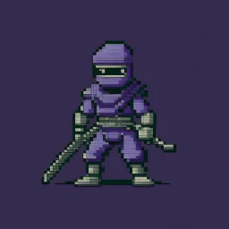 a pixel art-style, simple 32-bit Ninja with a purple outfit