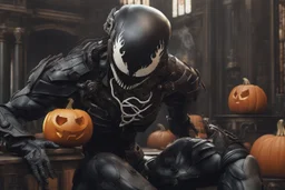 venom machine in 8k nier automata artstyle, halloween them, pumpkin helmet, close picture, fantasy world, intricate details, highly detailed, high details, detailed portrait, masterpiece,ultra detailed, ultra quality