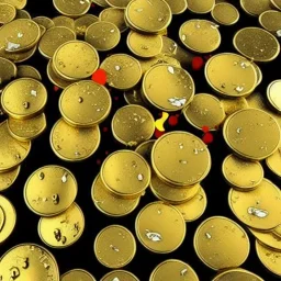 massive number of gold coins blood splatter