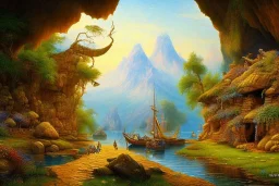 Neo-Impressionist cave, Stone Age, Fine Art, high quality, fine detail