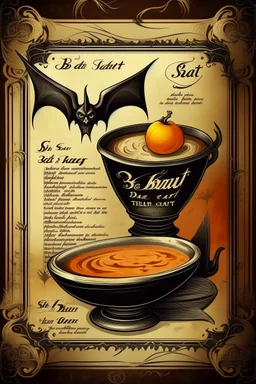 vintage cafe menu, Halloween, bat soup