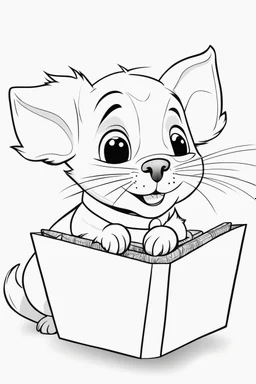 colouring book cover, simple picture for toddlers, pets: dogs, kitties, disney and pixar style