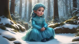 winter, (child girl:1.1), (sitting:1.1), (medium full shot), Disney Pixar Style, Aquamarine transparent clothes Goddess girl, trending on artstation, sharp focus, studio photo, intricate details, highly detailed, by greg rutkowski, trending on artstation, sharp focus, studio photo, intricate details, highly detailed, (magic forest:1.1) in the background