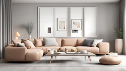 modern living room with sofa. scandinavian interior design furniture. 3d illustration
