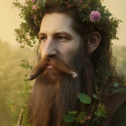 A beautiful celtic druid with hair made out of flowers, digital art, HD, 8k, high definition, very high quality, detailed eyes, nature, druid, fantasy